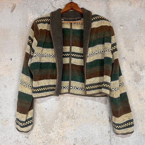 Vintage Jackets & Blazers - Vintage new identity 90s southwestern green brown cropped open jacket xl